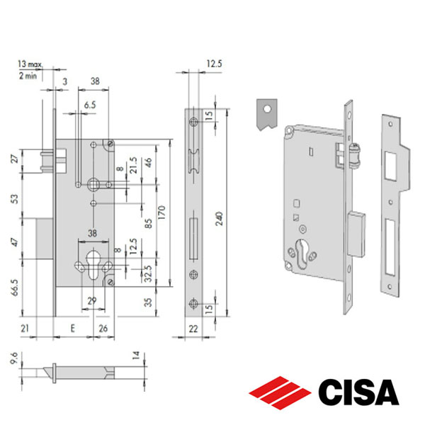 Mortise Lock with Roller Ball Catch Cisa  5C120 