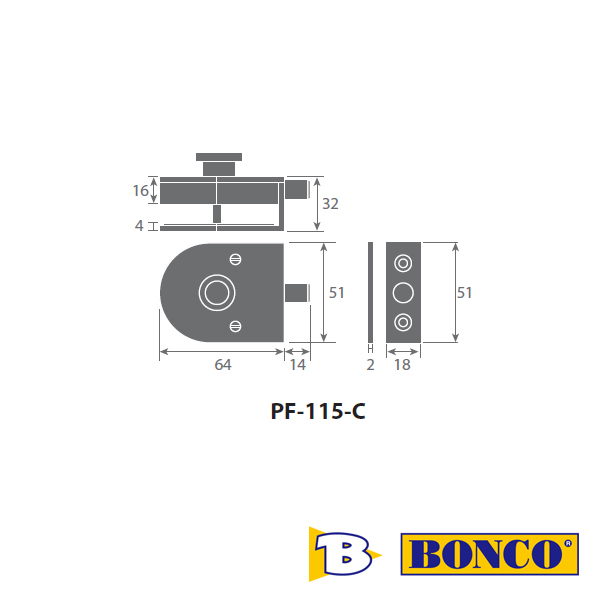 Glass Door Lock (Outside with Emergency Release and Indicator)(Inside with Thumbturn) Bonco PF115 