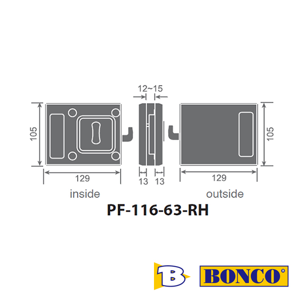 Glass Hook Lock (Inside with Thumbturn) Bonco PF116 63 