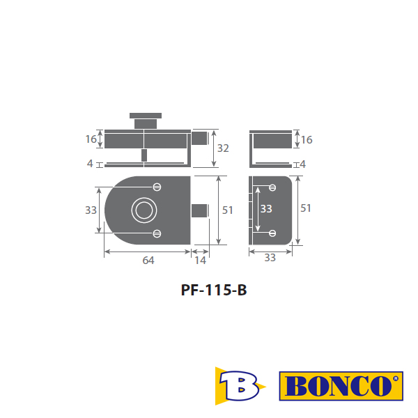 Glass Door Lock (Outside with Emergency Release and Indicator)(Inside with Thumbturn) Bonco PF115 